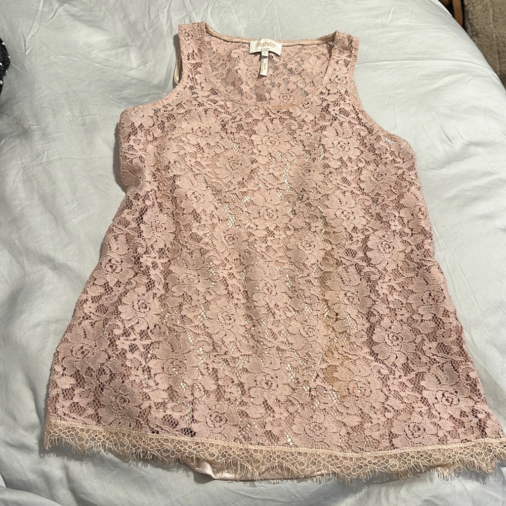 Laundry, pink lace top with satin tank underlay, size small
